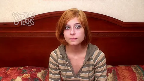 Tiny redheaded teen 18+ tries to deep throat a fat dick