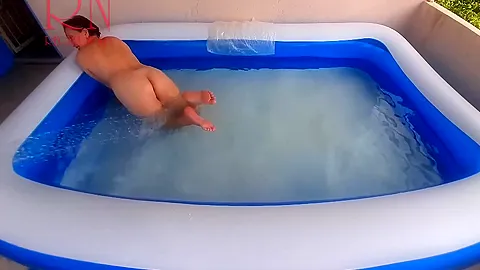 Outdoor Pussy Show. Nude Couple Plays In The Outdoor Nudist Swimming Pool Short 1 - Regina Noir