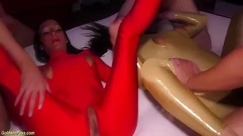 Shiny Stepsiblings Catsuit Party Orgy