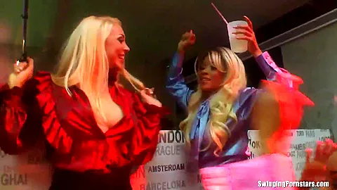 Sexy girls dancing erotically in a club