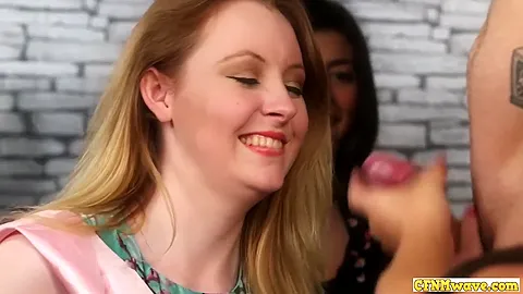 Hen Party Babes Watch Bride To Be Tug Cock