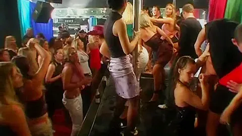 Horny party chicks suck and fuck in club orgy