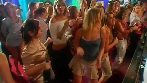 Horny party chicks suck and fuck in club orgy