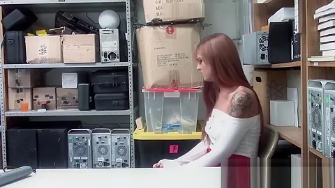 Tattooed guard fucks redhead MILF teen 18+ thief