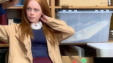 Hot redhead Ella complies with horny officerss order of stripping down