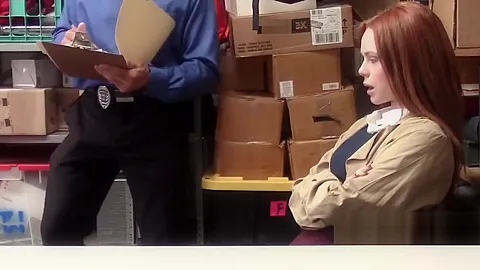 Hot redhead Ella complies with horny officerss order of stripping down