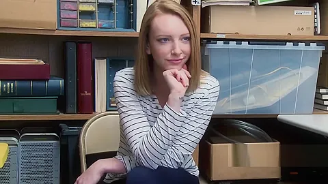 Hot redhead Katy gets stuffed by officers hard cock in different poses