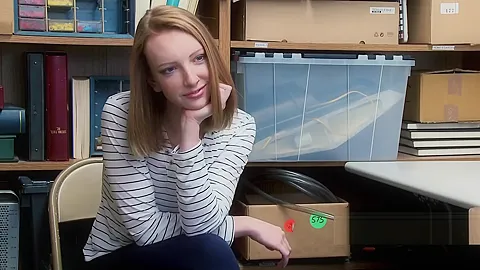 Hot redhead Katy gets stuffed by officers hard cock in different poses