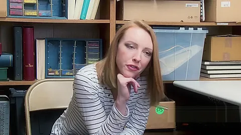 Hot redhead Katy gets stuffed by officers hard cock in different poses