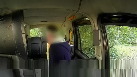 Ginger taxi brit orally pleasured on backseat