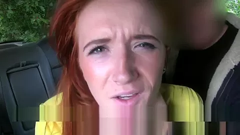 Ginger taxi brit orally pleasured on backseat
