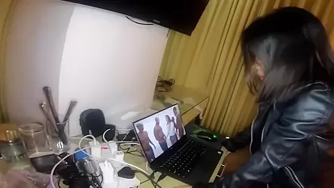 Fucked Slutty GF while she watching porn fantasize getting gangbang by BBC