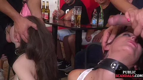 Submissive useless babes throatfucked in public orgy