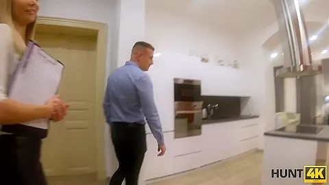 HUNT4K. Carnal show for husband by sexy wife in stockings and client
