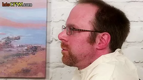CFNM group of dominas suck and jerk cock of lunatic