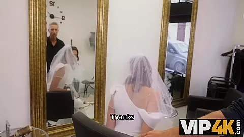 VIP4K. Hairdresser seduces sexy bride in the wedding dress for a quick fuck