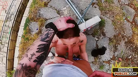 Public amateur Euro MILF with tattoos smashed outdoor