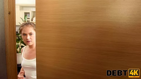 DEBT4k. Gal and her sexy roommates enjoy group sex with bank employee