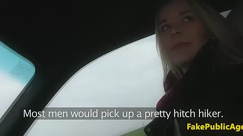 Hitchhiking eurobabe screwed on backseat