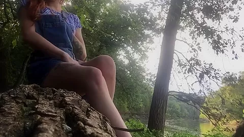 Petite redhead college teen 18+ public mastubation and orgasm by the river