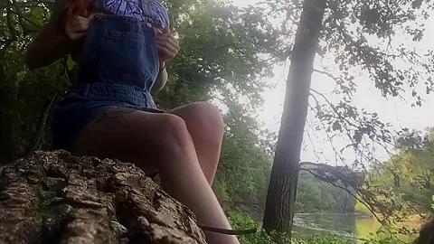 Petite redhead college teen 18+ public mastubation and orgasm by the river