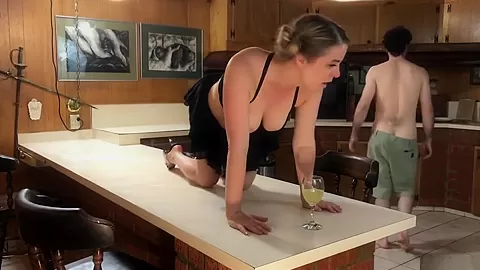 Stepbrother fucking stepsister on the counter before party