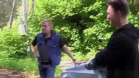 Two Dudes Pick Up A Redhead Slut