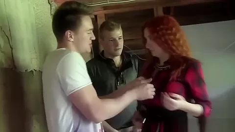 Two Dudes Pick Up A Redhead Slut