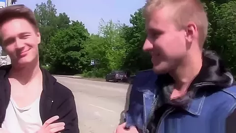 Two Dudes Pick Up A Redhead Slut