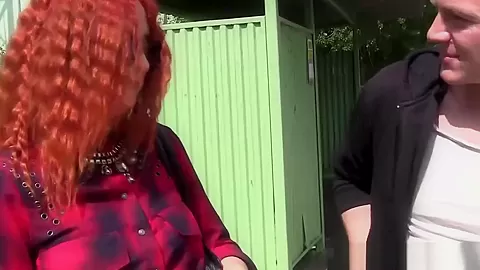 Two Dudes Pick Up A Redhead Slut