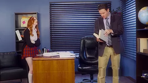 Redhead teen 18+ Rides Professors Big Cock In Office