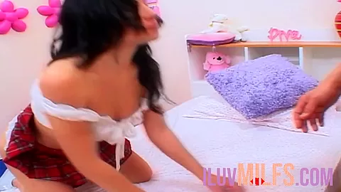 Eating pussy as skirt brunette gets cum in mouth after sex