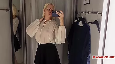 Try On Haul Transparent Clothes With Huge Tits At The Dressing Room