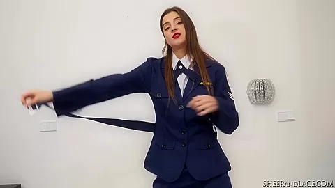 Leggy Flight Attendant Sheer Pantyhose Masturbation