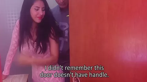 Horny Latin Couple Got Sex In The Shower While Plumber Watches Trough The Door