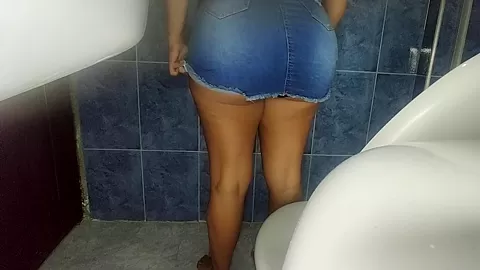 Stepmom Trapped In Public Toilet With Skirt And