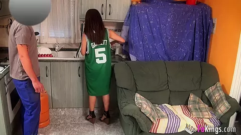 Another delivery guy filmed while fucking oiled spanish beauty