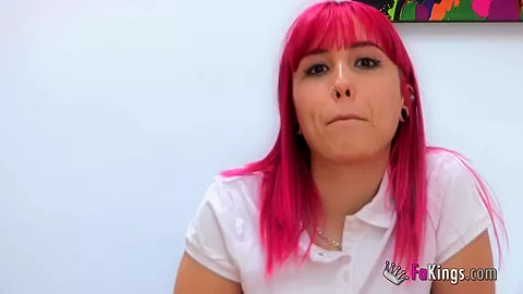 Pink haired teen 18+ makes casting with Jordi
