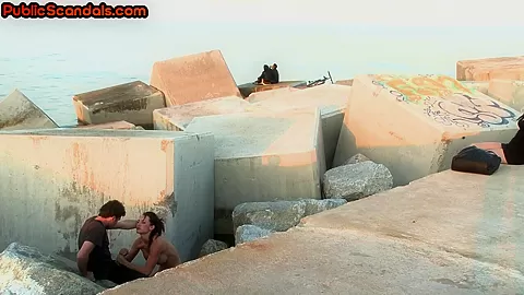 Public deepthroat slut with bigboobs sucks cock outdoor