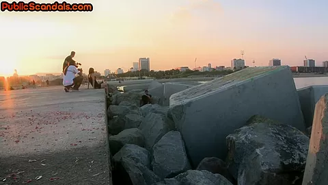 Public deepthroat slut with bigboobs sucks cock outdoor
