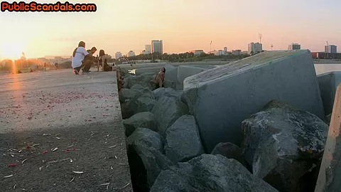 Public deepthroat slut with bigboobs sucks cock outdoor