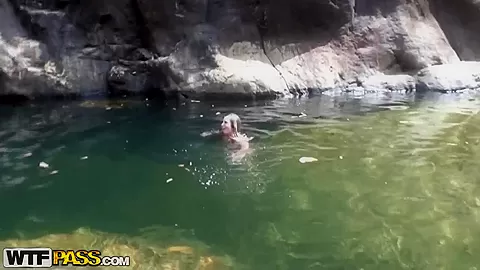 Cute girl kneels and starts sucking outside