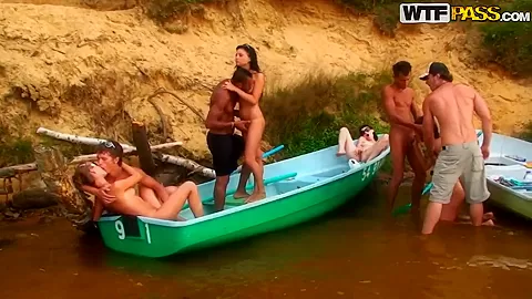 Classic foursome sex over the blue boat