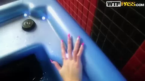 Awesome blonde pleases two guys in sauna