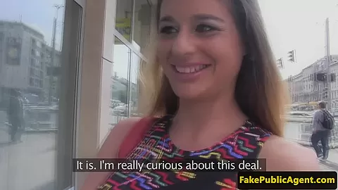Busty euro swallows cum for cash