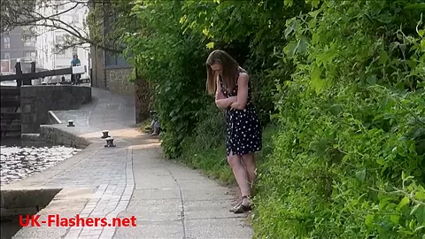 Flashing blonde amateur in lingerie and outdoor posing of exhibitionist beauty with naughty outside
