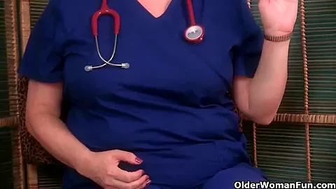 Granny nurse takes care of her itching pussy
