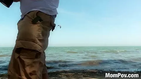 Chubby MILF gets naked at beach