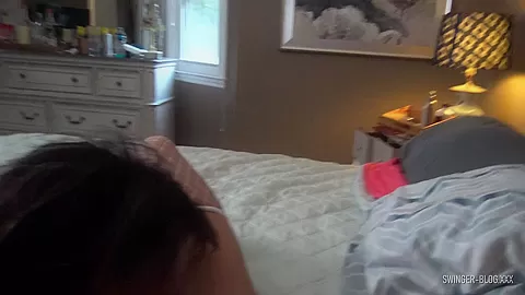 Busty blonde MILF making out and sharing cock in threesome orgy