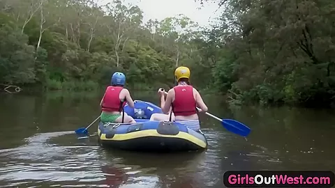 Hairy amateur girl fingered in rafting threesome